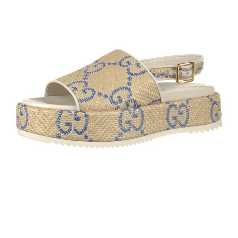 Gucci Women's Beige and Blue Platform Sandals